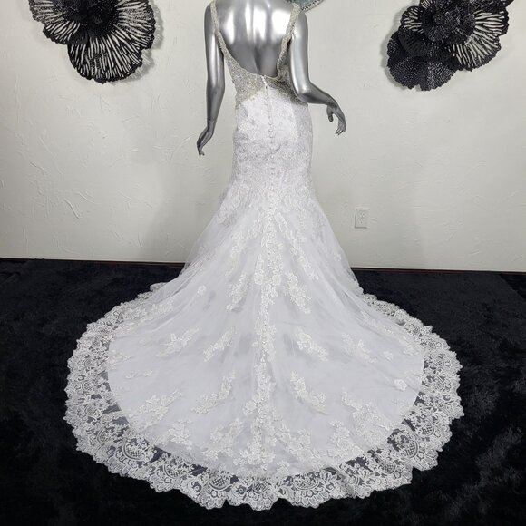 NWT~$1895~ALLURE BRIDALS~6/8~WHITE RHINESTONE MERMAID FIT & FLARE WEDDING DRESS - Picture 10 of 16